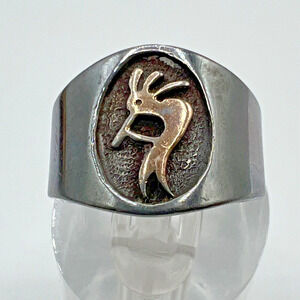 Estate H.M. ROGERS Sterling Silver w/ Gold Overlay Kokopelli Ring - Size 7